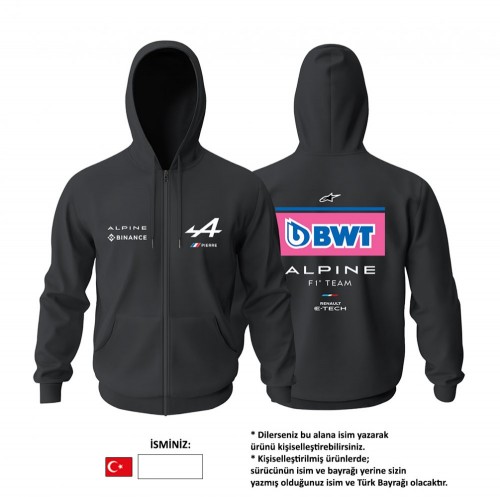 Alpine F1 Team : Black Edition 2023 Fermuarlı Hoodie