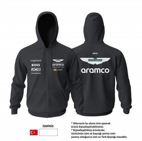 Aston Martin F1 Team: AMR24 - Black Edition Fermuarlı Hoodie