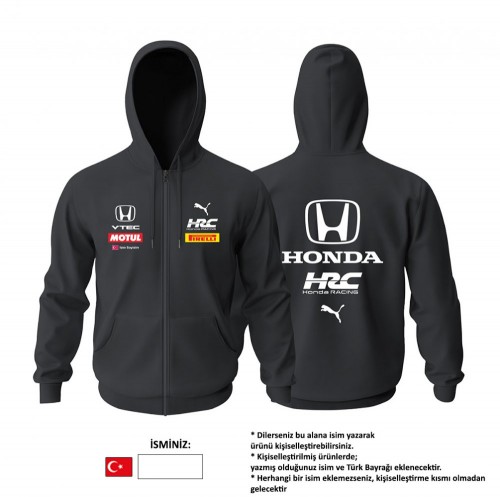 Honda: Team VTEC Black Edition Fermuarlı Hoodie
