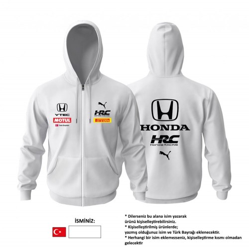 Honda: Team VTEC WhiteEdition Fermuarlı Hoodie