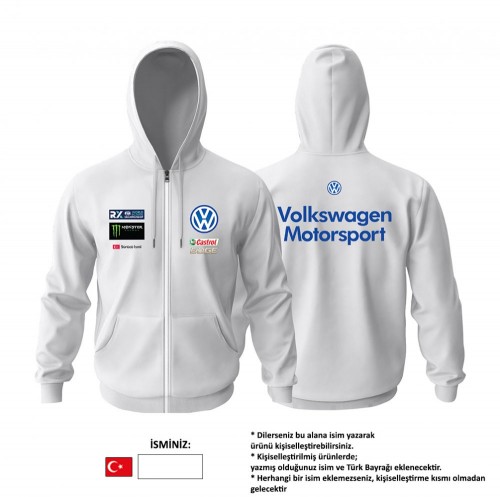 Volkswagen: Rallycross White Edition 2023 Fermuarlı Hoodie